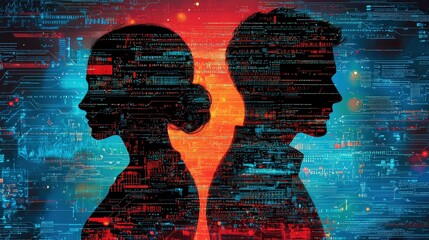 Poster - Dramatic Silhouettes Against Abstract Digital Background
