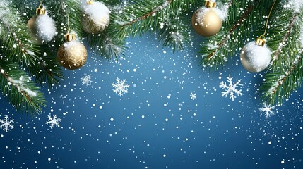 Wall Mural - festive christmas background with snowflakes and fir branches, perfect for holiday season designs an