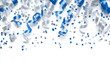 © grapiephoto - A spray of silver and blue streamers along with matching confetti, arranged in a festive pattern, isolated on a white background