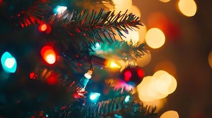 Wall Mural - beautifully decorated christmas tree with twinkling lights in a cozy living room setting during the 