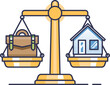 © VectorMine - A balanced scale with a briefcase on one side and a house on the other, symbolizing work-life balance and equilibrium.