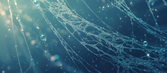 Poster - Artwork depicting a spider web adorned with droplets showcasing a natural abstract style
