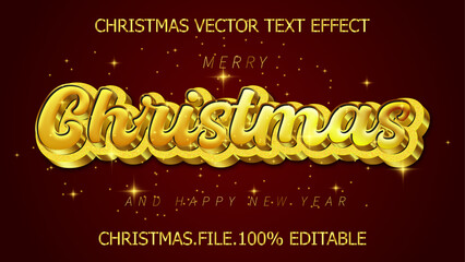 Christmas  text effect editable 3d , gold colorful design font vector, ornament , bold, red  background, new year, element 