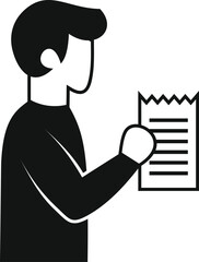 Poster - black silhouette of a man carefully examining an invoice, isolated on a white background