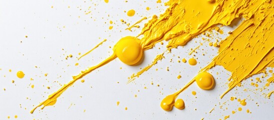 Poster - Abstract yellow paint splatter on a white background.