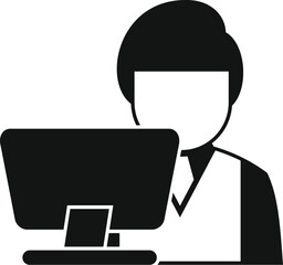 Poster - Businessman is sitting at a desk working on a desktop computer
