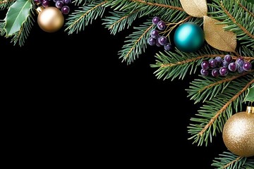 The Christmas wreath is on a black background and has a place for your text