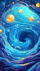 Sticker - Abstract Blue Vortex with Planets