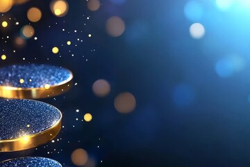 Wall Mural - background of abstract glitter lights with gold, blue, and black tones.