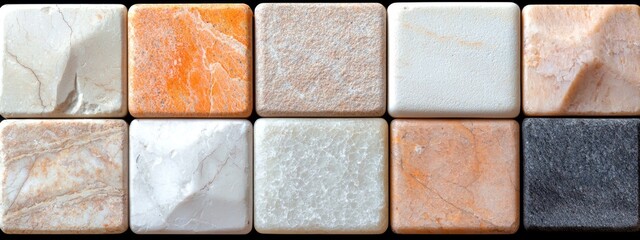 Poster - Mixed Wall Tiles with Artificial Stone Textures Featuring Geometric Marble Mosaic Inlay