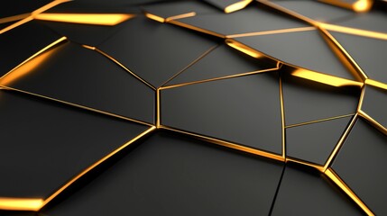 Poster - Black geometric pattern with golden lines created with Stock