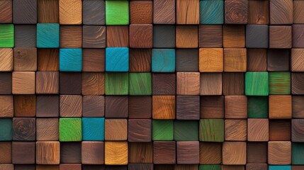 Wall Mural - Decorative abstract geometric background with square pattern. Cubes of multiple colors. Stock Photo.