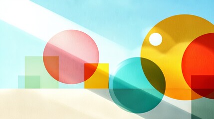 Poster - An abstract art composition featuring retro colorful circles, balls in a vintage abstract background, and geometric shapes in a granular texture and grunge texture