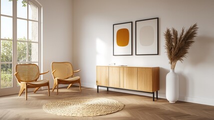 Poster - Wall decor of abstract art illustration framed in minimalism style, three set on white background. Generative Ai.
