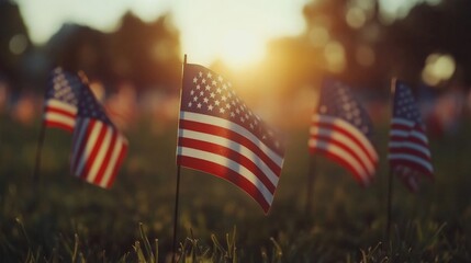 Small american flags, waving in the air