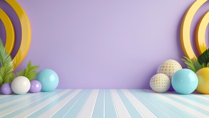 Poster - A nostalgic, abstract composition with 80s Memphis style elements and squiggles on a vivid purple background.