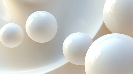 Poster - Abstract white pattern of circles and cylinders in varying sizes with three-dimensional white geometric shapes.