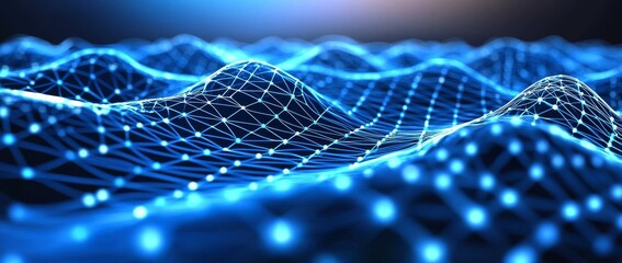 Poster - The concept of futuristic technology has polygonal shapes on a dark blue background. An abstract illustration of digital technology.