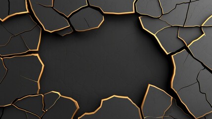 Poster - Decorative geometric shapes on a black and gold texture background, Abstract Art