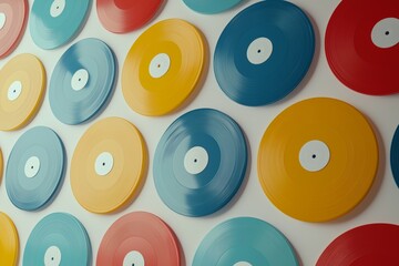 Poster - Music vinyl records and colorful squares make up this retro geometric pattern