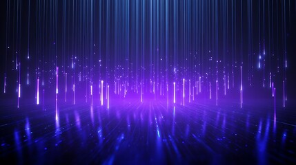 Poster - abstract digital background with vertical neon lines and glowing lights reflecting on a surface.