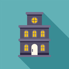 Poster - vector illustration in flat design style of a three storey building with lit windows at night