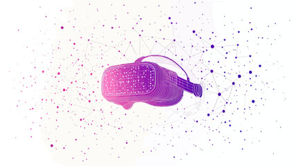 Poster - Abstract Mesh Line Virtual Reality Headset with Starry Background - Minimalist Technology Illustration