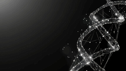 Poster - Abstract Grey DNA Strand with Polygonal Connections on Black Background - Low Poly Vector Science and Technology Concept