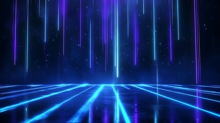 Poster - Abstract futuristic background with neon light beams and glowing floor.