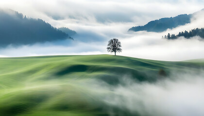 Wall Mural - landscape with trees and fog