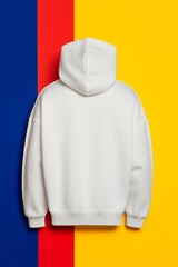 White hoodie template A 3D rendering of a sweatshirt with a hood long sleeves and cuffs shown from the back view Isolated on a clean contrast colorful background ideal for design mockups 