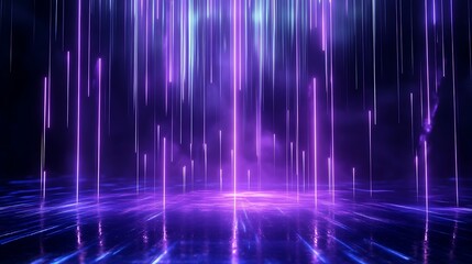 Poster - abstract purple light rays shining down from a dark background, creating a futuristic atmosphere.