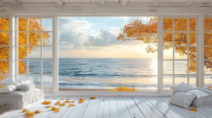 Wall Mural - A living room with a view of the ocean