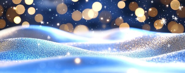 Wall Mural - blue, gold, and black glitter lights on a defocused banner background.