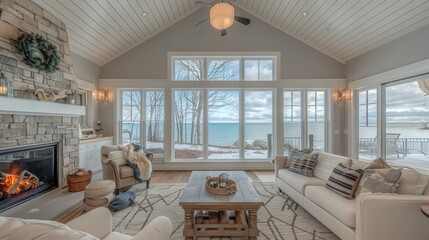 Poster - A living room filled with furniture and a fire place