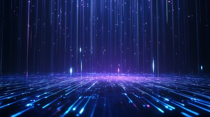 Futuristic digital background with glowing light trails and particles, creating a sense of depth and movement.