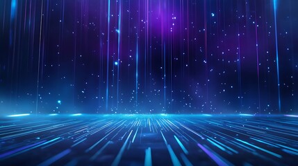 Poster - Futuristic digital landscape with blue and purple light streaks, creating an ethereal atmosphere of space and technology.