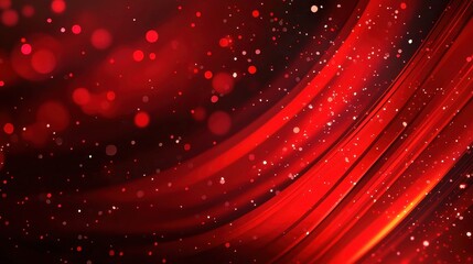 Poster - Vibrant red abstract background featuring flowing curves and sparkling particles, creating a dynamic and enticing visual effect.