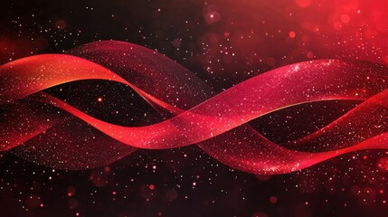 Poster - A vibrant display of intertwined red ribbons glistening against a dark background, creating a striking and dynamic visual effect.