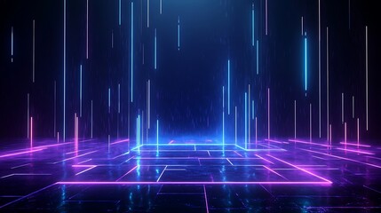Poster - futuristic neon lights create a vibrant digital landscape with glowing lines and reflections.