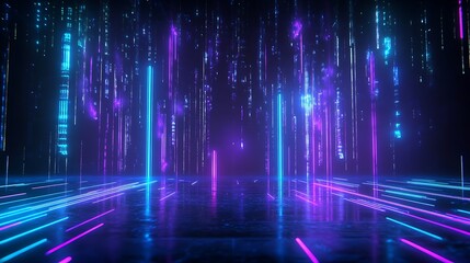 Poster - futuristic neon lights illuminating a digital landscape with vibrant colors and a dynamic atmosphere