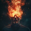 © Сергій Андріюк - Man with a burning head on a dark background. Conceptual image.