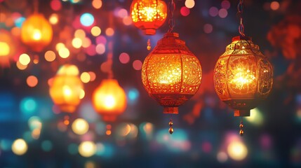 Poster - Surreal Diwali decorations with glowing lanterns