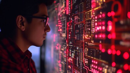 An image of an engineer using an AI-powered software to design complex circuit boards. The screen displays an intricate layout of circuits while AI suggestions pop up to optimize efficiency.