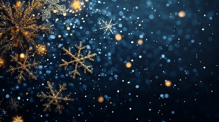 Wall Mural - festive christmas background with glittering snowflakes on navy blue winter backdrop