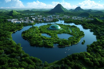 Poster - Futuristic city with integrated nature reserves, where advanced green technology supports both urban development and conservation efforts