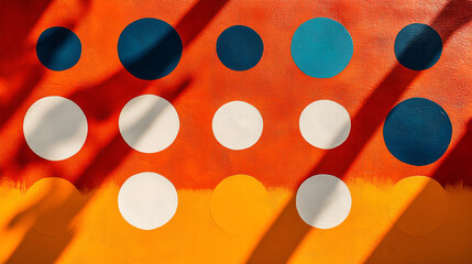 Aufkleber - Vibrant wall mural featuring colorful circles and shadows in a sunny urban setting during the day