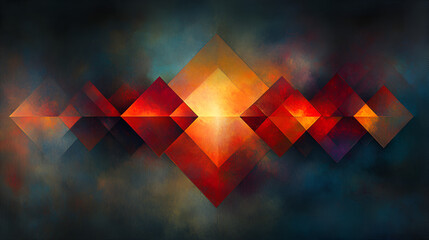 Aufkleber - Colorful abstract geometric shapes create a vibrant pattern with warm hues of red, orange, and yellow against a dark background