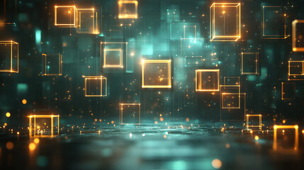 Aufkleber - Enigmatic floating cubes illuminated in a futuristic digital environment at night