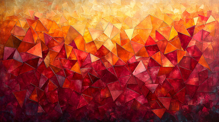 Aufkleber - Vibrant abstract artwork featuring dynamic triangular patterns in shades of orange and red, evoking a sense of warmth and energy